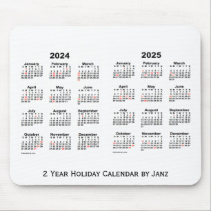 2024-2025 White 2 Year Holiday Calendar by Janz Mouse Mat