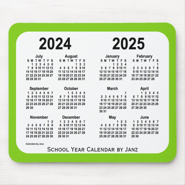 2024-2025 Yellow Green School Calendar by Janz Mouse Mat (Front)