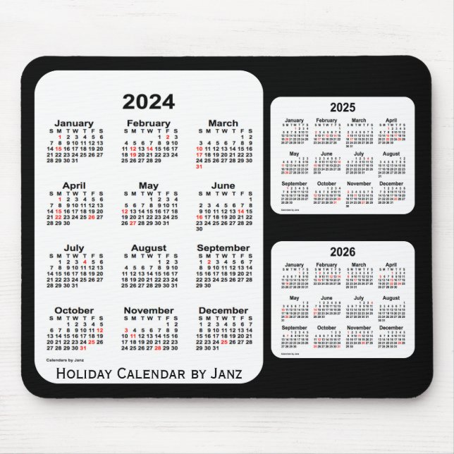 2024-2026 Black 3 Year Holiday Calendar by Janz Mouse Mat (Front)