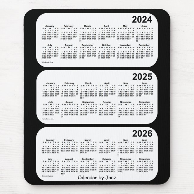 2024-2026 Black and White 3 Year Calendar by Janz Mouse Mat (Front)