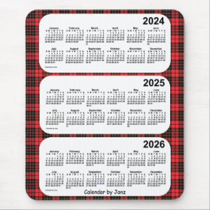 2024-2026 Red Plaid 3 Year Calendar by Janz Mouse Mat