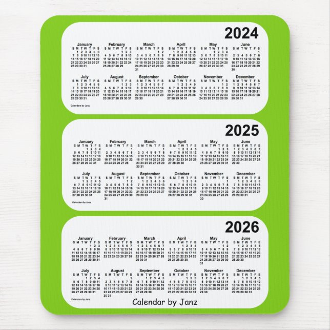 2024-2026 Yellow Green 3 Year Calendar by Janz Mouse Mat (Front)