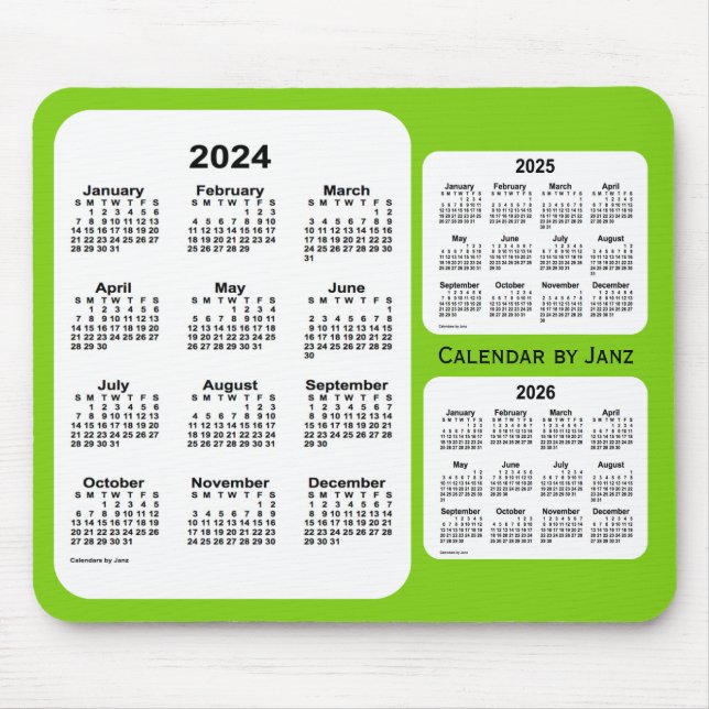 2024-2026 Yellow Green 3 Year Calendar by Janz Mouse Mat (Front)