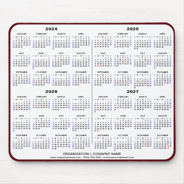 2024 - 2027 4 Year Calendar Minimalist Business Mouse Mat (Front)