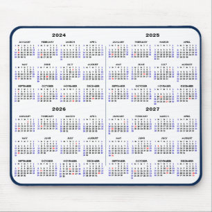 2024 - 2027 4 Year Calendar Simple Blue US Holiday Mouse Mat