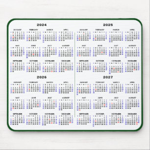 2024-2027 4 Year Calendar Simple Green US Holiday Mouse Mat