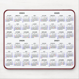 2024-2027 4 Year Calendar Simple Red US Holiday Mouse Mat