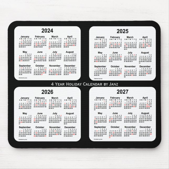 2024-2027 Black and White Holiday Calendar by Janz Mouse Mat (Front)