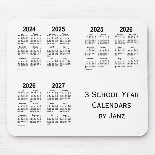 2024-2027 White 3 School Year Calendars by Janz Mouse Mat (Front)