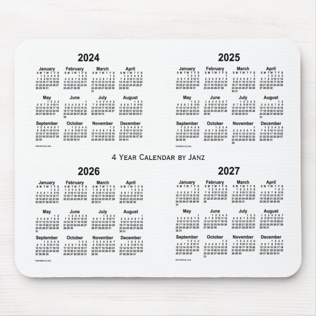 2024-2027 White 4 Year Calendar by Janz Mouse Mat (Front)