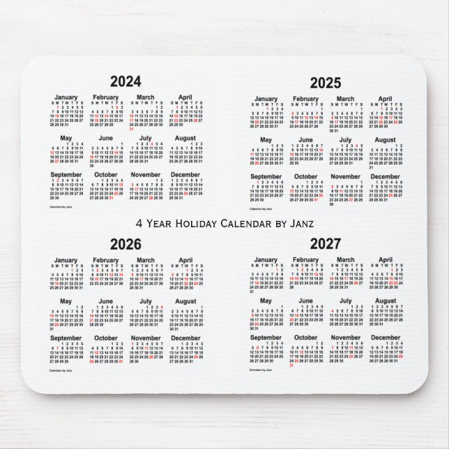 2024-2027 White Holiday Calendar by Janz Mouse Mat (Front)