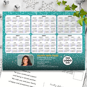 2024 - 2029  6 Year Calendar Modern Blue Corporate Holiday Postcard