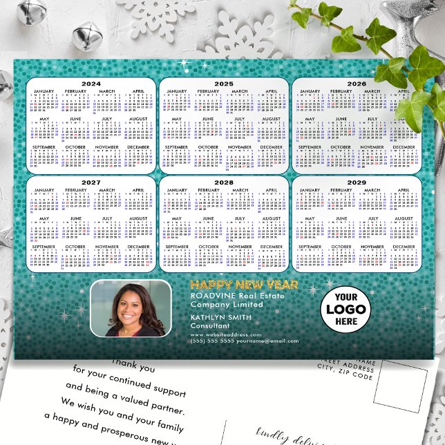2024 - 2029  6 Year Calendar Modern Blue Corporate Holiday Postcard (Creator Uploaded)