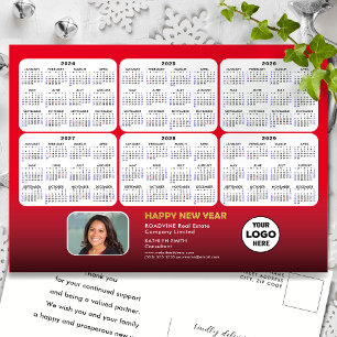 2024 - 2029 6 Year Calendar Modern Red Corporate Holiday Postcard