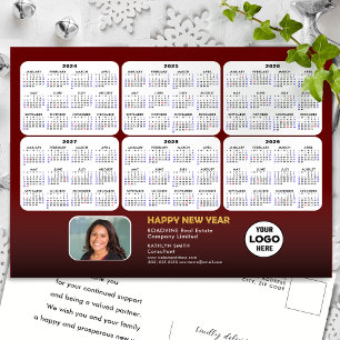 2024 - 2029 6 Year Calendar Modern Red Corporate Holiday Postcard