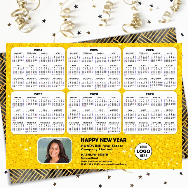 2024 - 2029 Calendar Business Logo Gold New Year Holiday Card (Creator Uploaded)