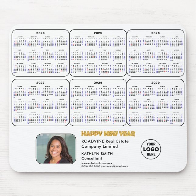 2024 - 2029 Calendar Corporate Logo Photo on White Mouse Mat (Front)