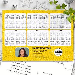 2024 - 2029  Calendar Modern Gold Glitter Business Holiday Postcard
