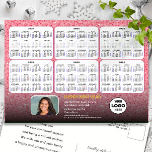 2024 - 2029 Calendar Modern Pink Glitter Corporate Holiday Postcard