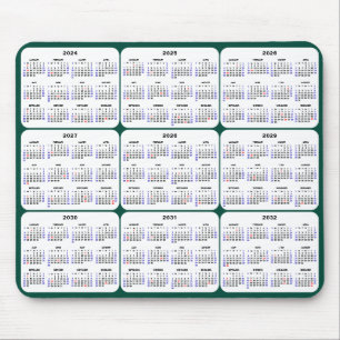 2024 - 2032 Calendar with US Holidays Dark Green Mouse Mat
