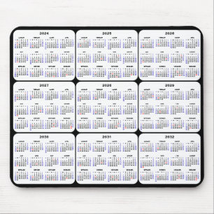 2024 - 2032 Calendar with US Holidays on Black Mouse Mat