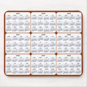 2024 - 2032 Calendar with US Holidays on Brown Mouse Mat