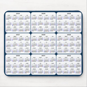 2024 - 2032 Calendar with US Holidays on Dark Blue Mouse Mat