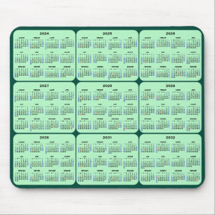 2024 - 2032 Calendar with US Holidays on Green Mouse Mat