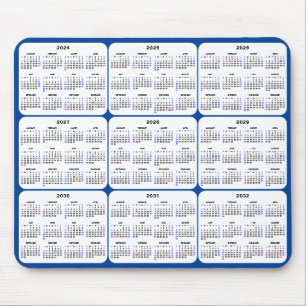 2024 - 2032 Calendar with US Holidays on Navy Blue Mouse Mat