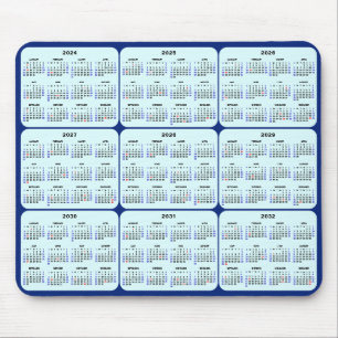 2024 - 2032 Calendar with US Holidays on Navy Blue Mouse Mat