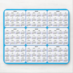 2024 - 2032 Calendar with US Holidays on Sky Blue Mouse Mat