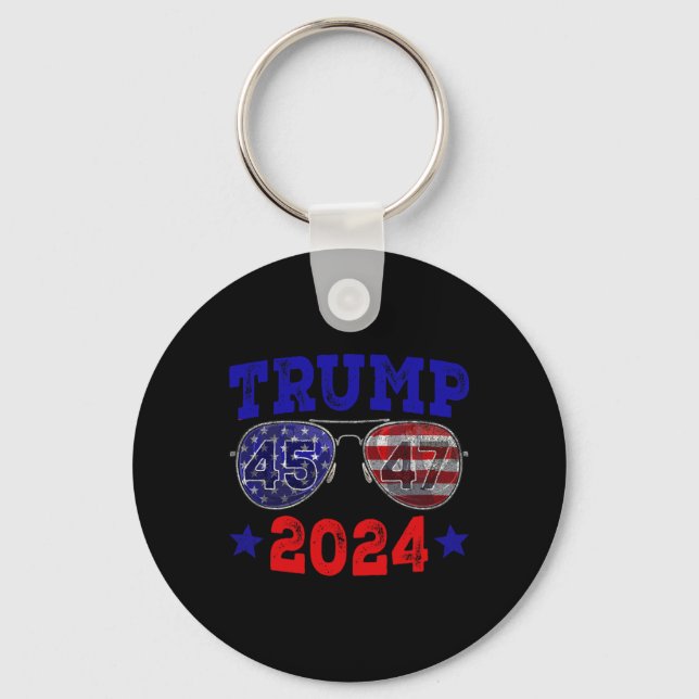 2024 45 47 American Flag Sungles Trump 2024  Key Ring (Front)