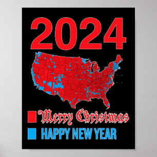 2024 Accurate Election Map Merry Christmas Happy N Poster