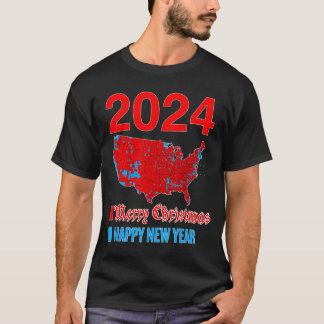 2024 Accurate Election Map Merry Christmas Happy N T-Shirt