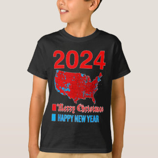 2024 Accurate Election Map Merry Christmas Happy N T-Shirt