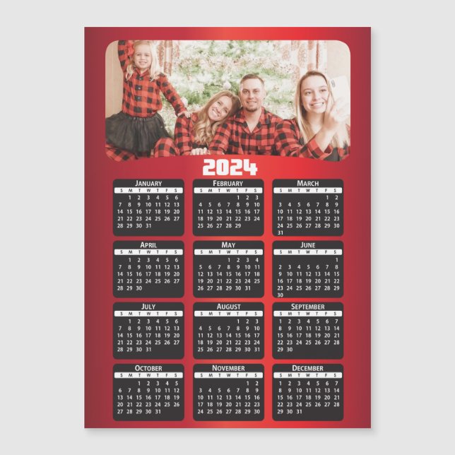 2024 - Add Your Photo - Red Photo Magnet Calendar (Front)