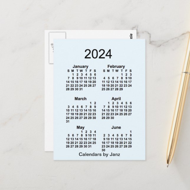2024 Alice Blue 6 Month Mini Calendar by Janz Postcard (Front/Back In Situ)