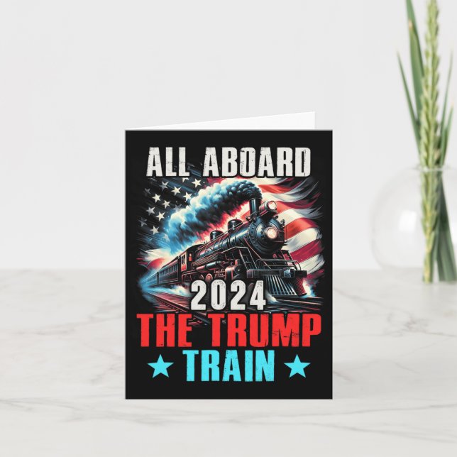 2024 All Aboard The Trump Train Us American Flag  Card (Front)
