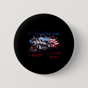 2024 All Aboard The Trump Train Usa American Flag 6 Cm Round Badge