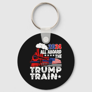 2024 All Aboard The Trump Train Usa American Flag  Key Ring