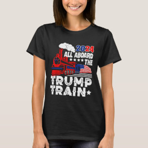 2024 All Aboard The Trump Train Usa American Flag  T-Shirt
