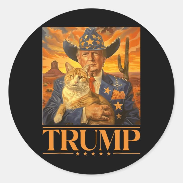 2024 And Cat Western Cowboy Patriotic 4th Of July  Classic Round Sticker (Front)