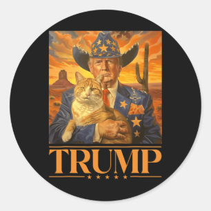 2024 And Cat Western Cowboy Patriotic 4th Of July  Classic Round Sticker