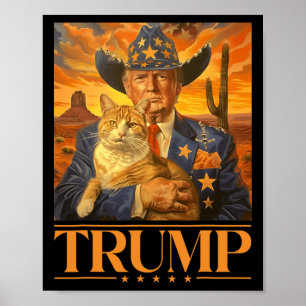 2024 And Cat Western Cowboy Patriotic 4th Of July  Poster