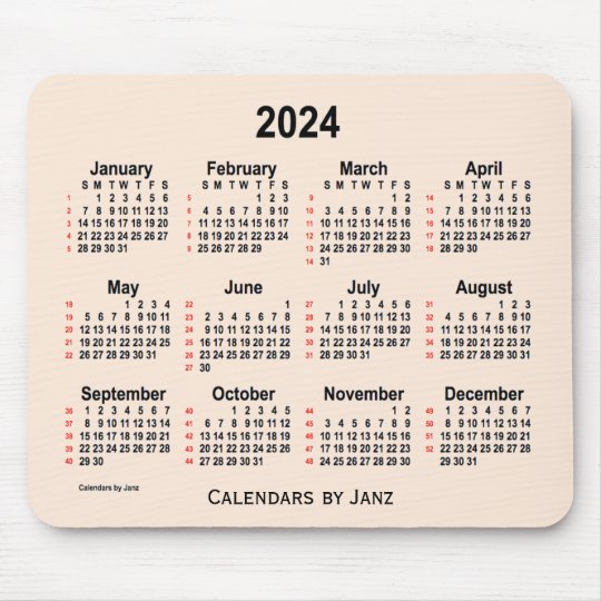 2024 Antique White 52 Weeks Calendar by Janz Mouse Mat | Zazzle.co.uk