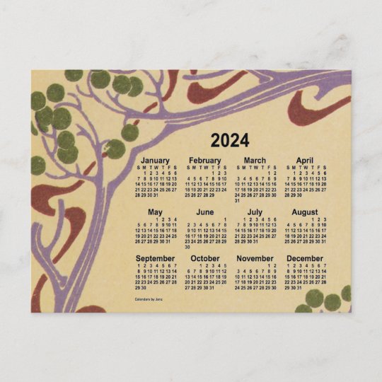 2024 Art Nouveau Mini Calendar by Janz Holiday Postcard | Zazzle.co.uk