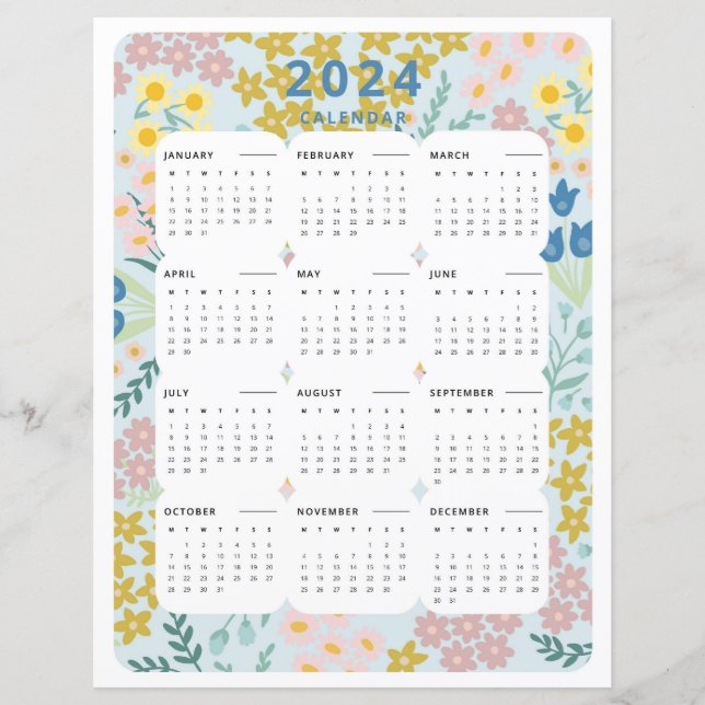 2024 At A Glance Calendar Floral Office Decor (Front)
