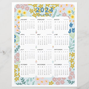 2024 At A Glance Calendar Floral Office Decor