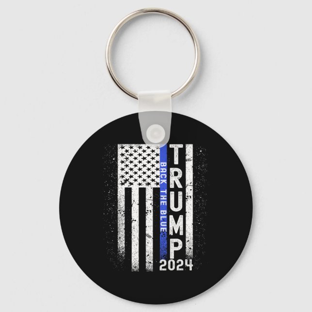 2024 Back The Blue American Flag Blue Line 4th Of  Key Ring (Front)