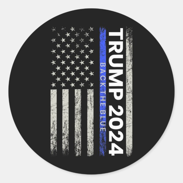 2024 Back The Blue Thin Blue Line Police American  Classic Round Sticker (Front)